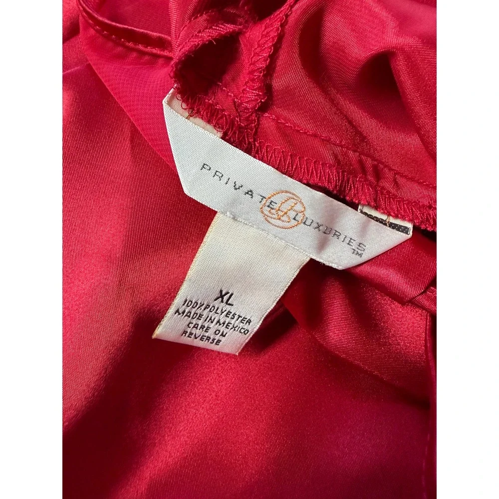Private Luxuries Red Satin Chemise Nightgown Mesh Trim V-Neck Sleepwear XL